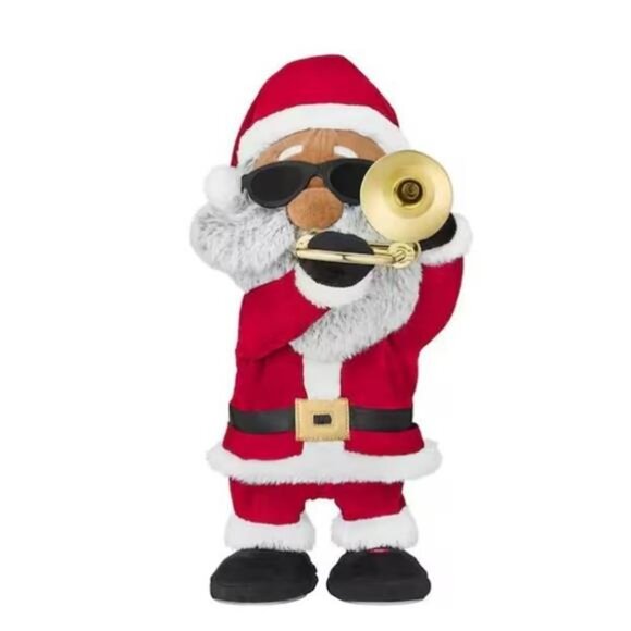 Animated  Musical African American Santa  With Trombone Christmas Decor Plush - Picture 2 of 3
